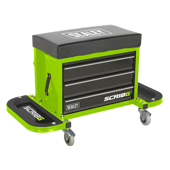 Sealey SCR18G Mechanic's Utility Seat & Toolbox - Hi-Vis Green