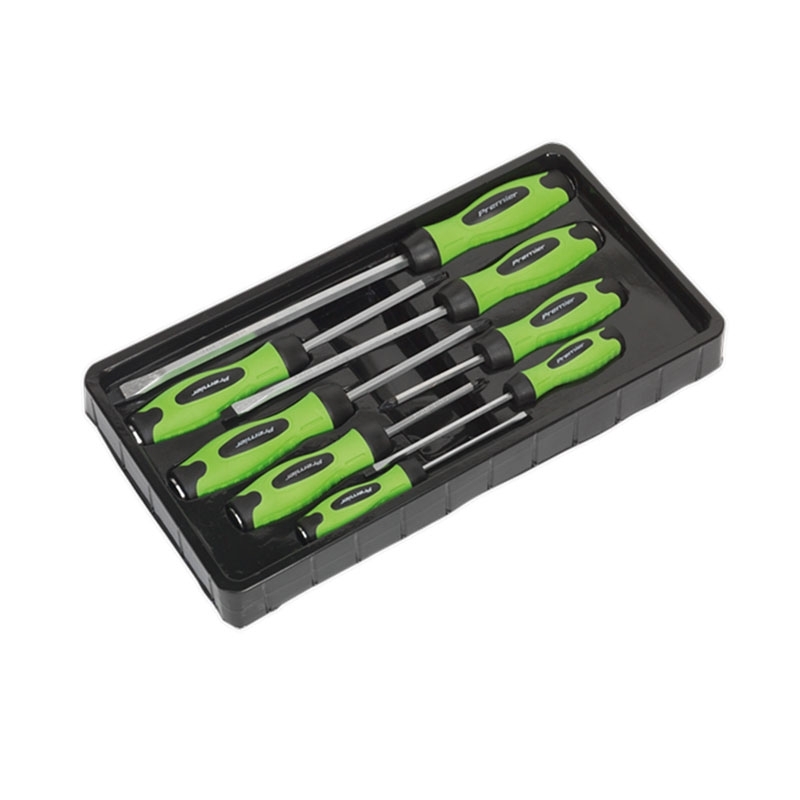 Sealey HV002 Screwdriver Set 8pc Hammer-Thru Hi-Vis Green