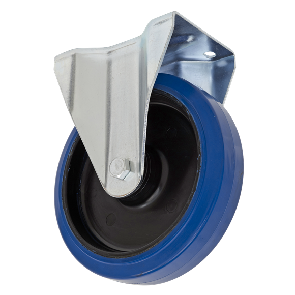 Sealey SCW3200FPEM Heavy-Duty Blue Elastic Rubber Fixed Castor Wheel Ø200mm - Trade