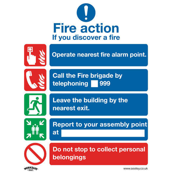 Sealey SS20V10 Safe Conditions Safety Sign - Fire Action Without Lift - Self-Adhesive Vinyl - Pack of 10