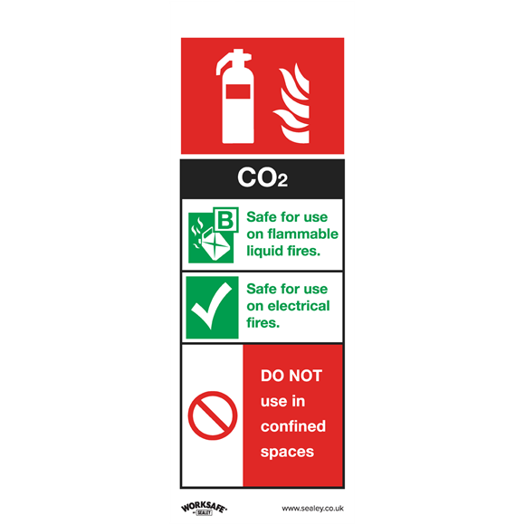Sealey SS21V1 Safe Conditions Safety Sign - CO2 Fire Extinguisher - Self-Adhesive Vinyl