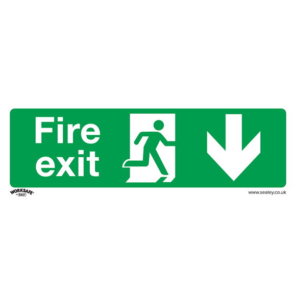 Sealey SS22P10 Safe Conditions Safety Sign - Fire Exit (Down) - Rigid Plastic - Pack of 10