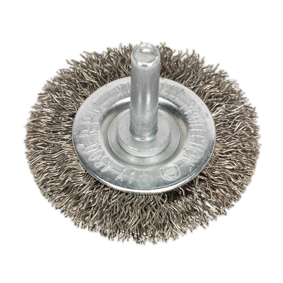 Sealey SFBS50 Flat Wire Brush Stainless Steel 50mm with 6mm Shaft