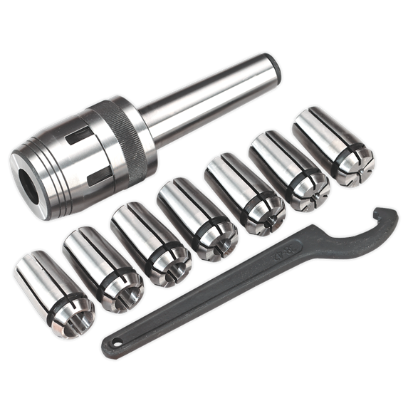 Sealey SM2502MCS Mill Chuck Set MT3-M12 Ø4-16mm