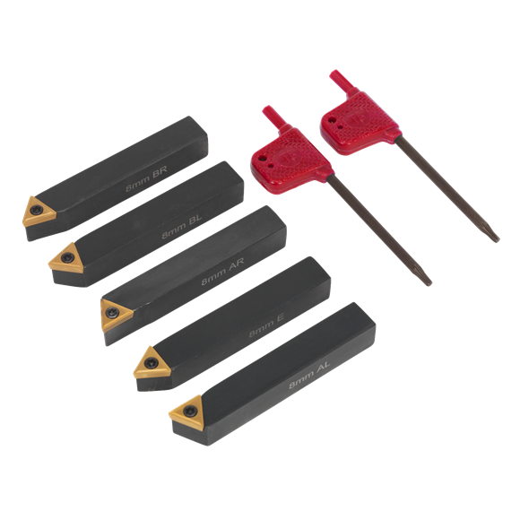 Sealey SM3025CS2 Indexable 8mm Lathe Turning Tool Set 5pc