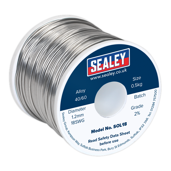 Sealey SOL18 Solder Wire Quick Flow 1.2mm/18SWG 40/60 0.5kg Reel