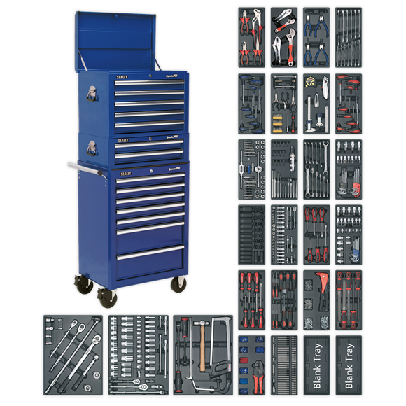 Sealey SPTCCOMBO1 Tool Chest Combination 14 Drawer with Ball Bearing Slides - Blue & 1179pc Tool Kit