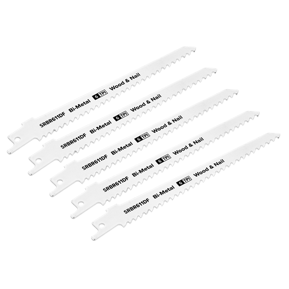 Sealey SRBR611DF Reciprocating Saw Blade Wood & Nail 150mm 6tpi - Pack of 5