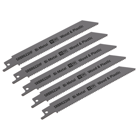 Sealey SRBR622HF Reciprocating Saw Blade Wood & Plastics 150mm 10tpi - Pack of 5
