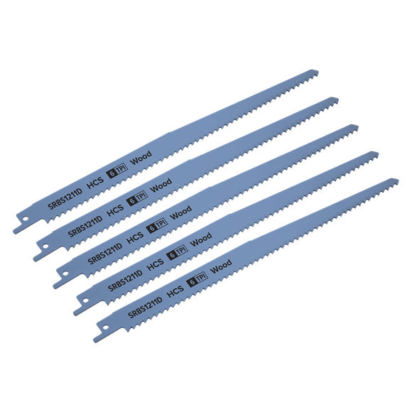 Sealey SRBS1211D Reciprocating Saw Blade Clean Wood 250mm 6tpi - Pack of 5