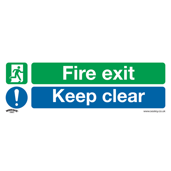 Sealey SS32V1 Safe Conditions Safety Sign - Fire Exit Keep Clear (Large) - Self-Adhesive Vinyl