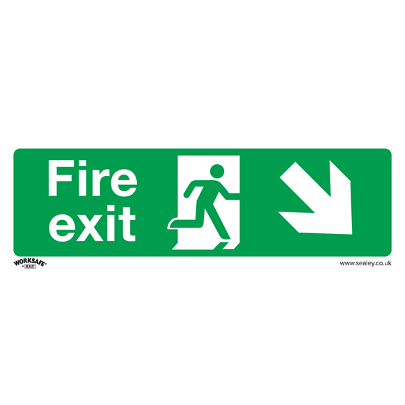 Sealey SS36V10 Safe Conditions Safety Sign - Fire Exit (Down Right) - Self-Adhesive Vinyl - Pack of 10