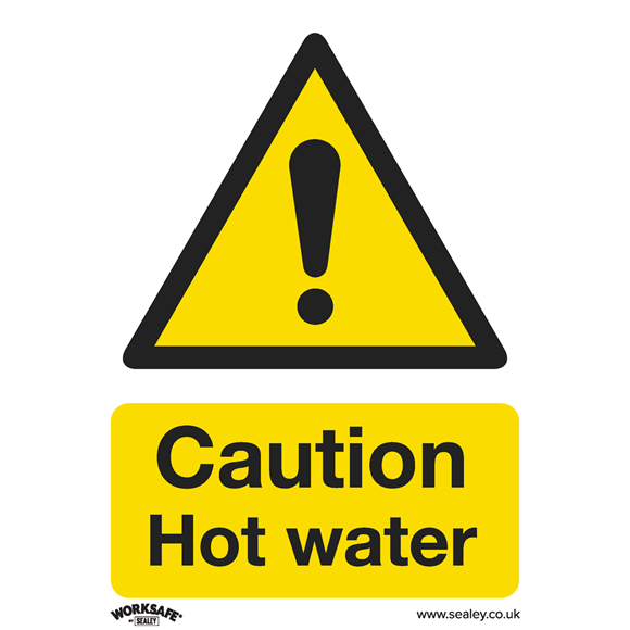 Sealey SS38P1 Warning Safety Sign - Caution Hot Water - Rigid Plastic