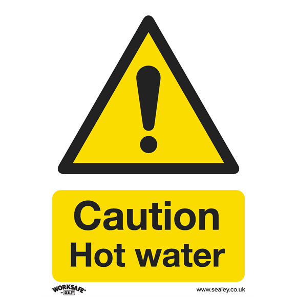 Sealey SS38V1 Warning Safety Sign - Caution Hot Water - Self-Adhesive Vinyl