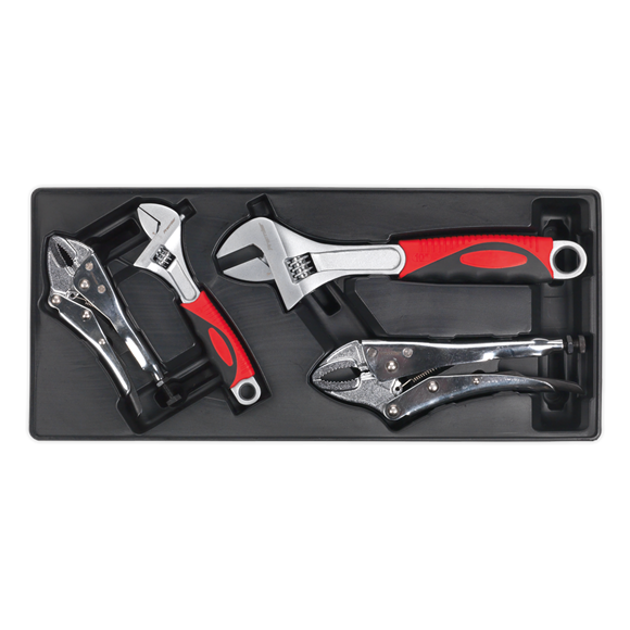 Sealey TBT04 Tool Tray with Locking Pliers & Adjustable Wrench Set 4pc