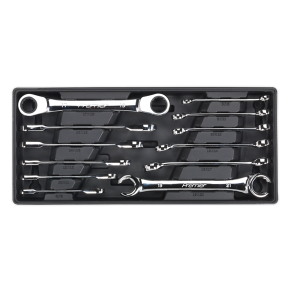 Sealey TBT13 Tool Tray with Flare Nut & Ratchet Ring Spanner Set 12pc