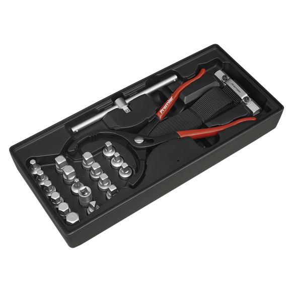 Sealey TBT28 Tool Tray with Oil Filter Wrench, Pliers & Drain Plug Set 21pc