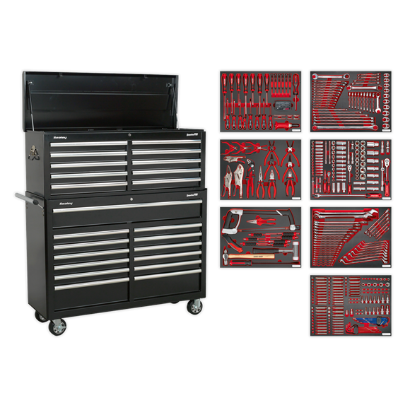 Sealey TBTPBCOMBO4 Tool Chest Combination 23 Drawer with Ball Bearing Slides - Black with 446pc Tool Kit