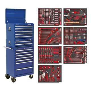 Sealey TBTPCOMBO5 Tool Chest Combination 14 Drawer with Ball-Bearing Slides - Blue & 446pc Tool Kit