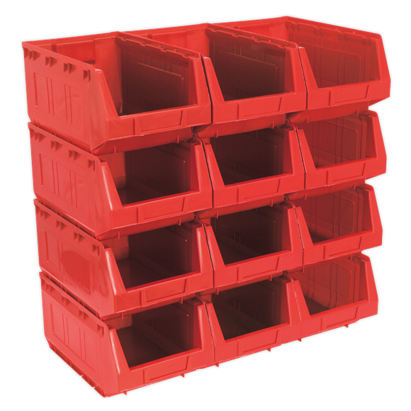 Sealey TPS412R Plastic Storage Bin 210 x 355 x 165mm - Red Pack of 12