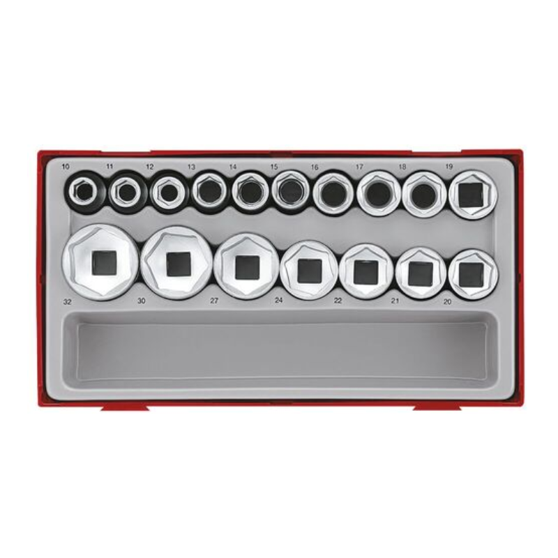 Teng TT1217-6 Metric 6-Pt Socket Set, 17 Piece - 1/2in Drive