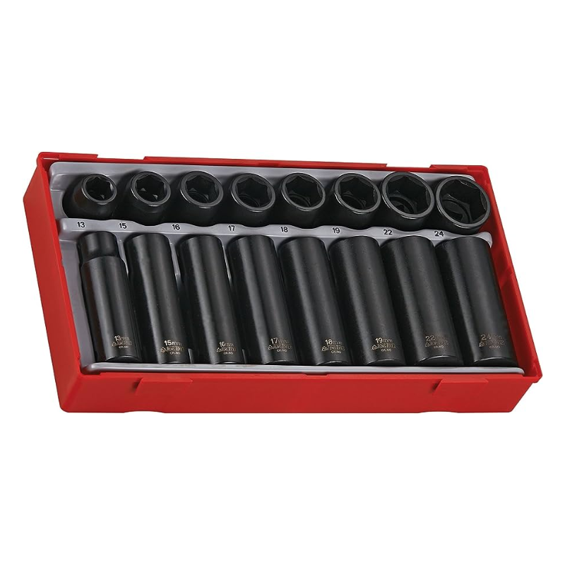 Teng TT9116 Regular/Deep Impact Socket Set, 16 Piece-  1/2in Drive