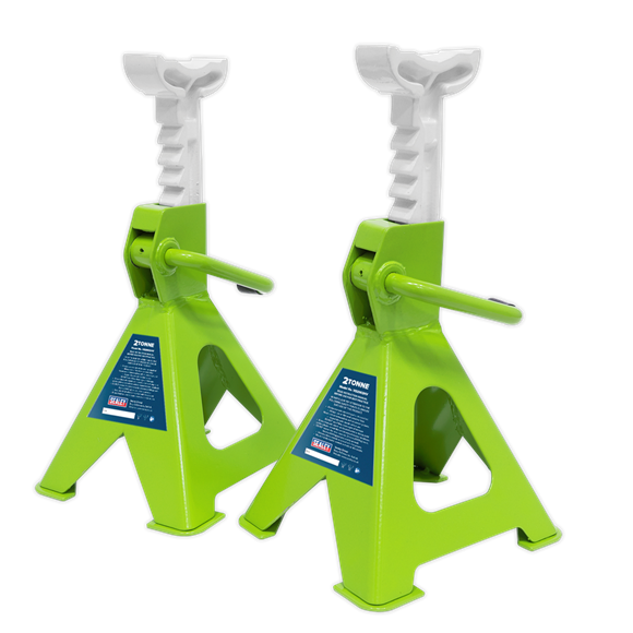 Sealey VS2002HV Axle Stands (Pair) 2tonne Capacity per Stand Ratchet Type - Hi-Vis Green