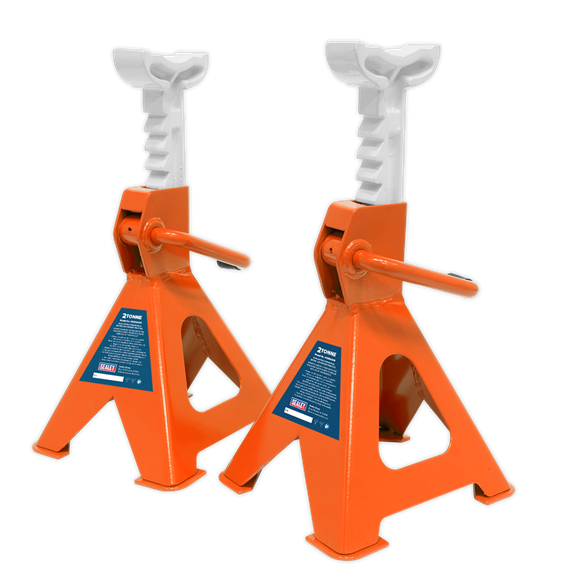 Sealey VS2002OR Axle Stands (Pair) 2tonne Capacity per Stand Ratchet Type - Orange