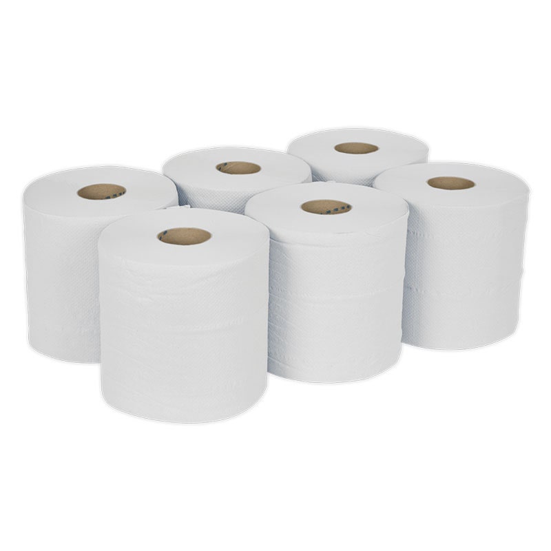 Sealey WHT150 Paper Roll White 2-Ply Embossed 150m Pack of 6